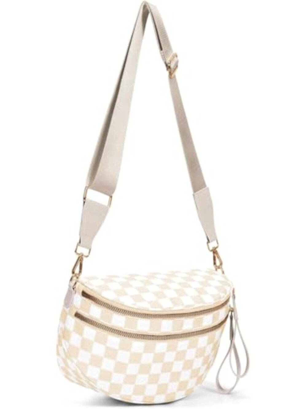 Checkered Nylon Crossbody Bag Waterproof Sling Purse Fanny Pack Wide Strap